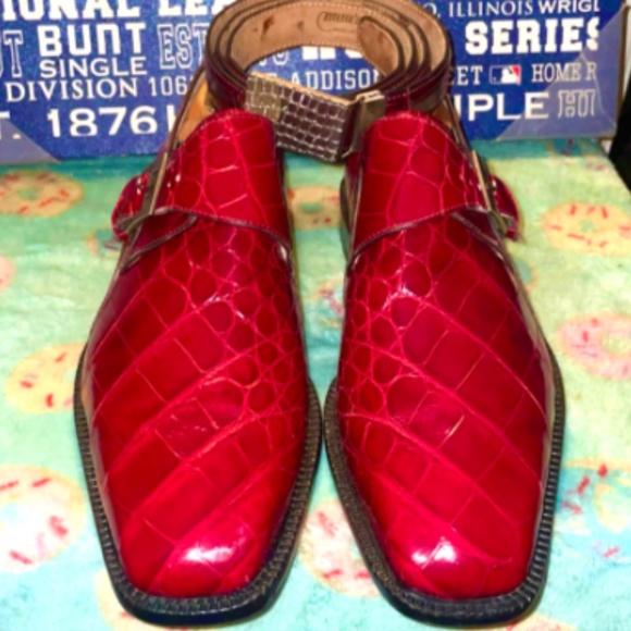 Fennix Italy Maroon Alligator Shoes SZ11 and Mauri Alligator Belt SZ 44 - Picture 2 of 5